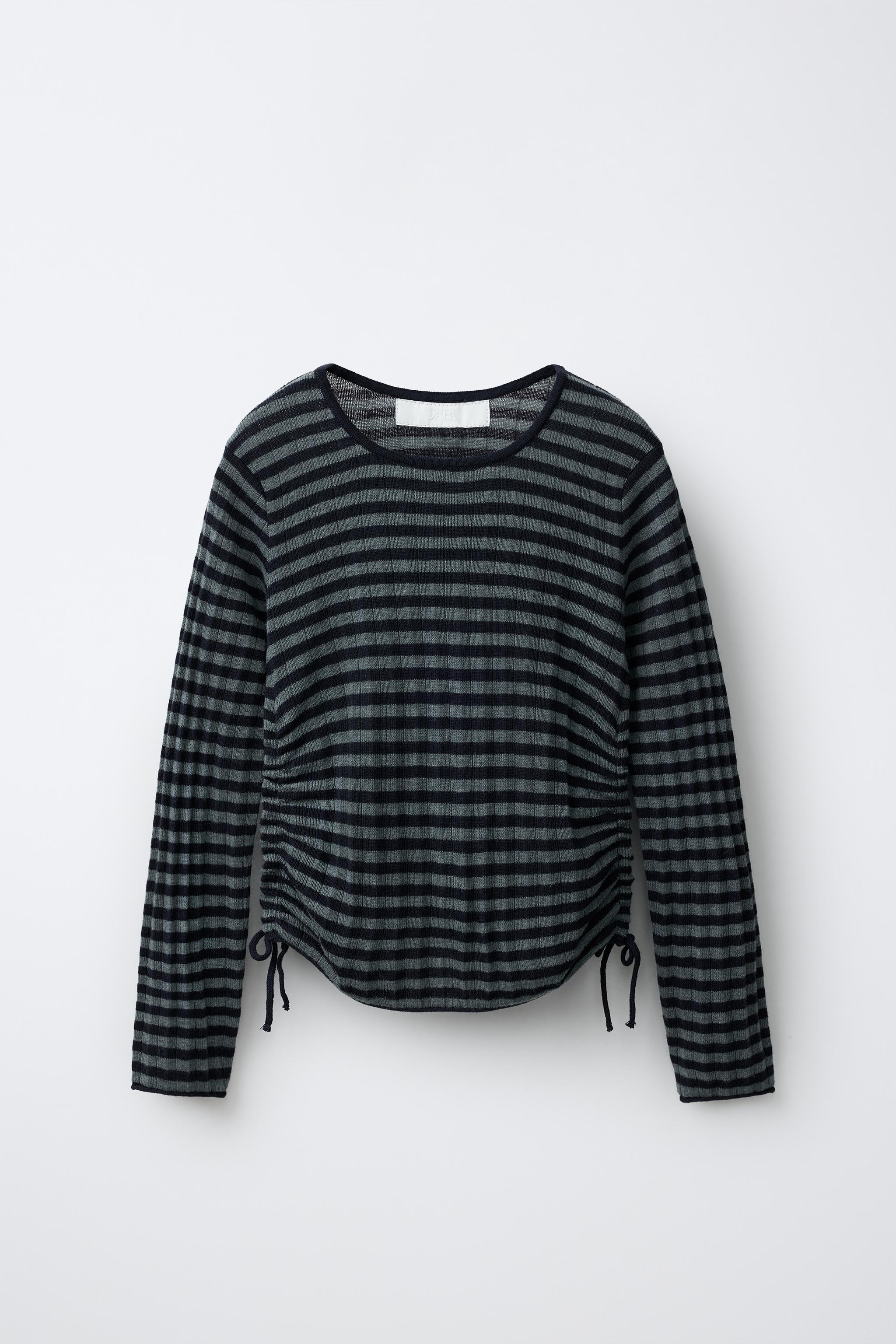 STRIPED KNIT GATHERED SWEATER — Blues (alternate view)
