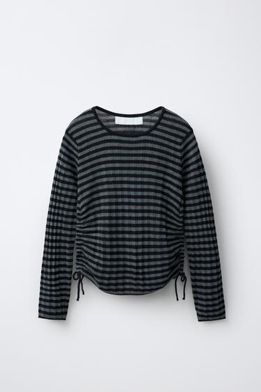 STRIPED GATHERED T-SHIRT - Blues by Zara - Image 0