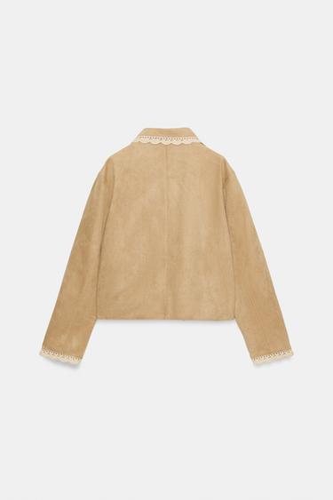 FAUX SUEDE JACKET - Beige by Zara - Image 8