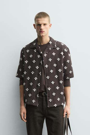 Zara TEXTURED JACQUARD SHIRT - Brown / Taupe