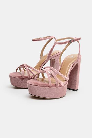 VELVET-EFFECT PLATFORM SANDALS - Pink by Zara - Image 1