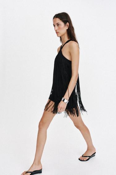 SHORT FRINGED DRESS - Black by Zara