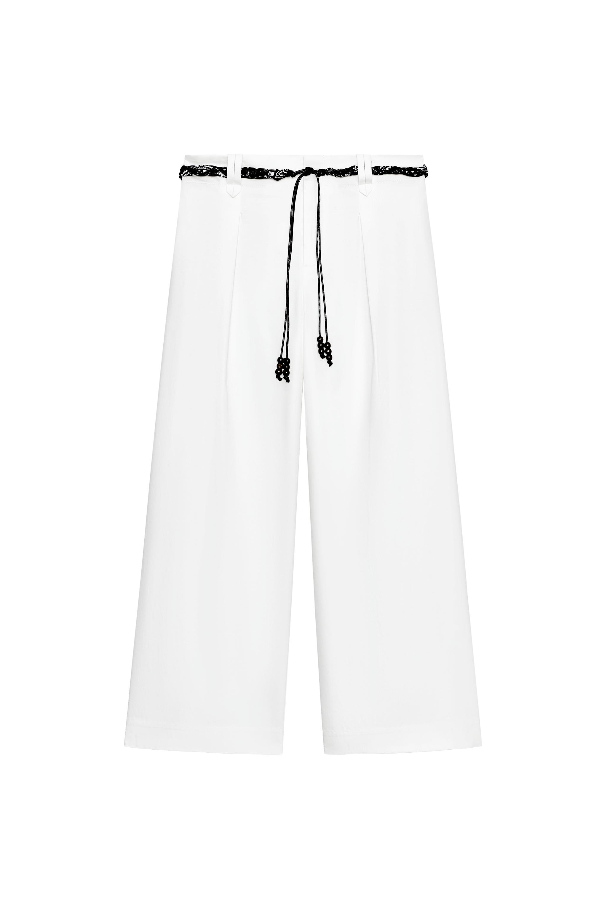 ZARAサスペンダー付きスノーパンツ ブラック/ホワイト POPLIN PANTS WITH SCARF BELT - White | ZARA United States