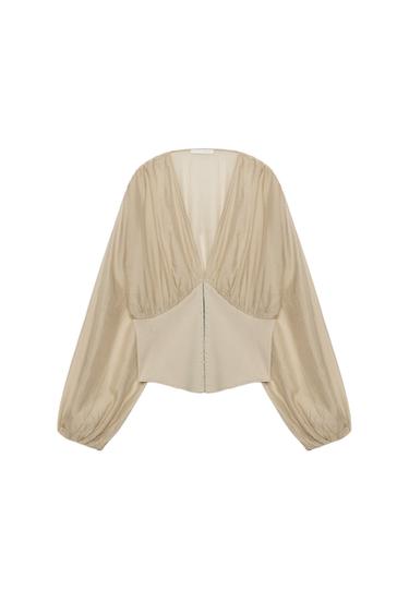 Zara MIXED FABRIC CORSET TOP - Sand
