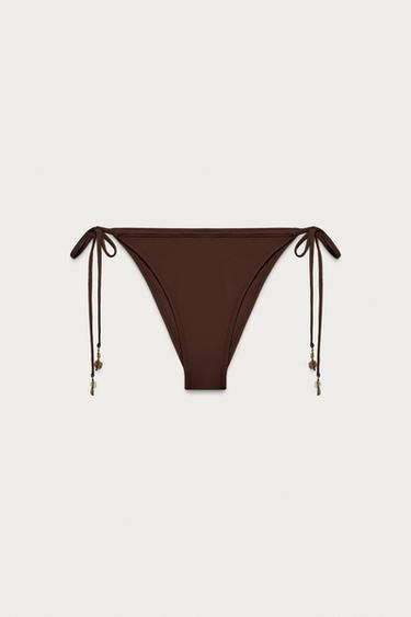 Zara SHELL TIE BIKINI BOTTOMS MARISA BERENSON X ZARA - Brown