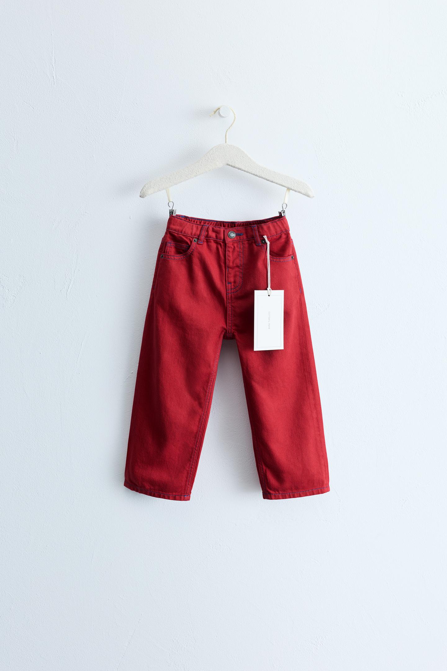 Детские брюки Zara Timeless - Straight Twill Pants with Contrast Topstitching, цвет: Красный