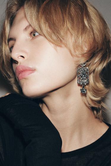 RHINESTONE PIECE EARRINGS - Anthracite grey by Zara - Image 0
