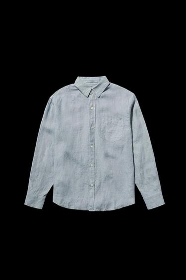 Zara RELAXED FIT 100% LINEN SHIRT - Sky blue
