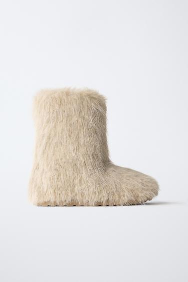 FAUX FUR SNOW BOOTS - Ecru White by Zara