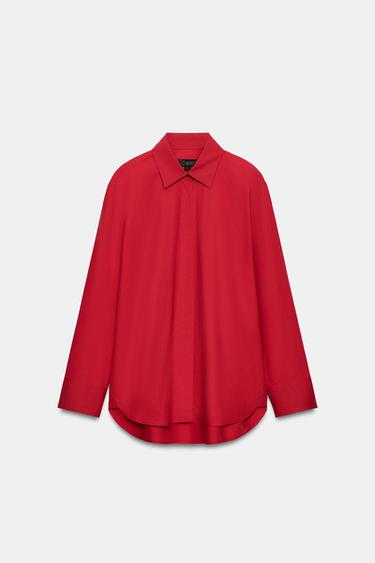 ZW COLLECTION POPLIN SHIRT - Red by Zara - Image 5