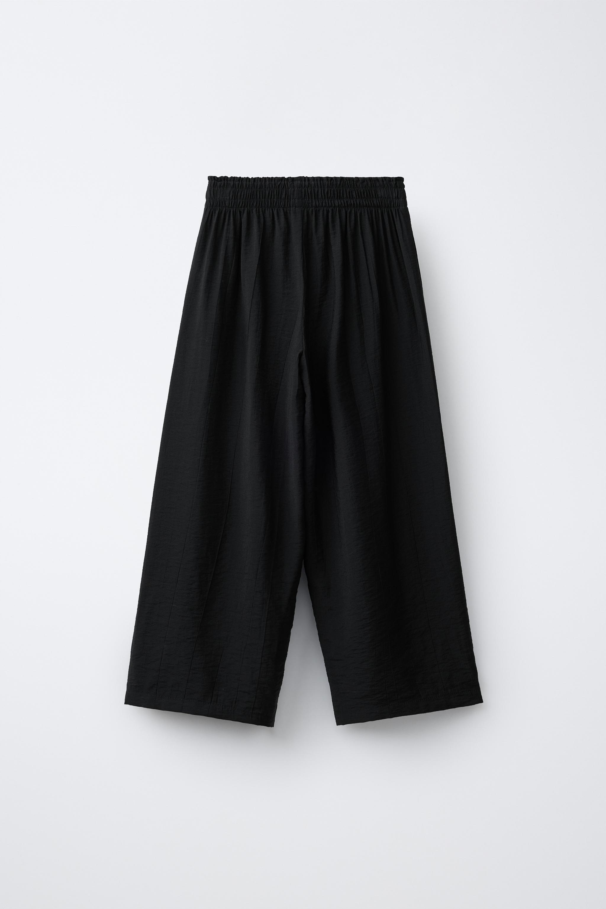 WRINKLE LOOK WIDE LEG PANTS — Black (alternate view)
