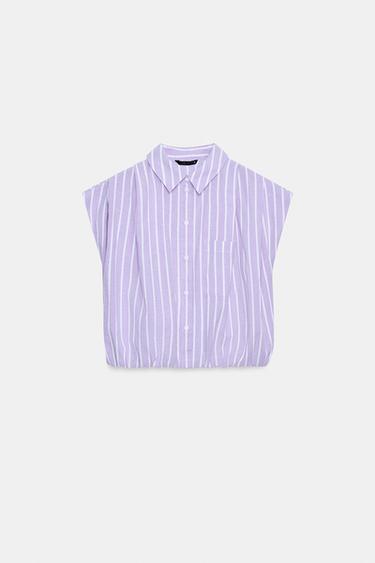 SHORT STRIPED SHIRT - Lilac / White by Zara - Image 5