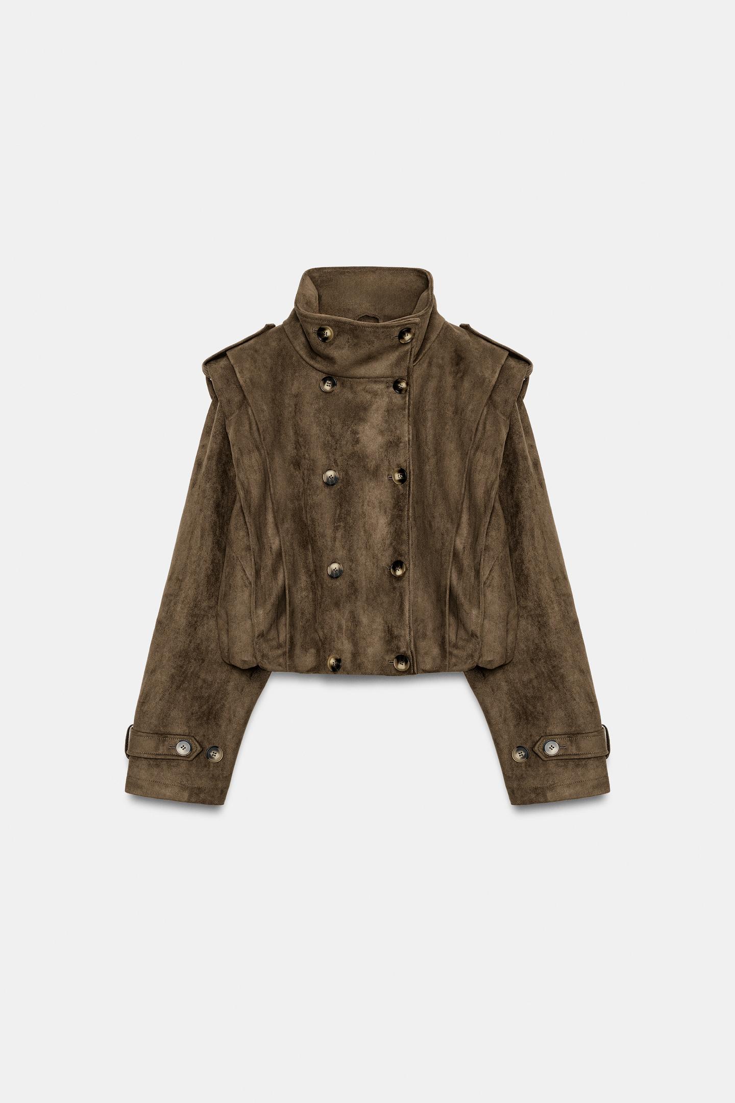 Женское пальто Zara Short Pleated Trench, цвет: Тёмный хаки — фото 4