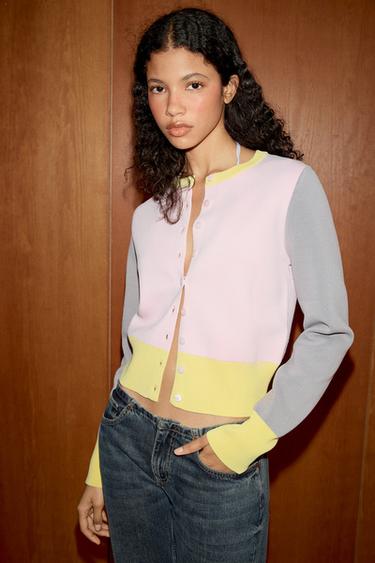 GILET EN MAILLE COLOR BLOCK - unique de Zara - Image 2