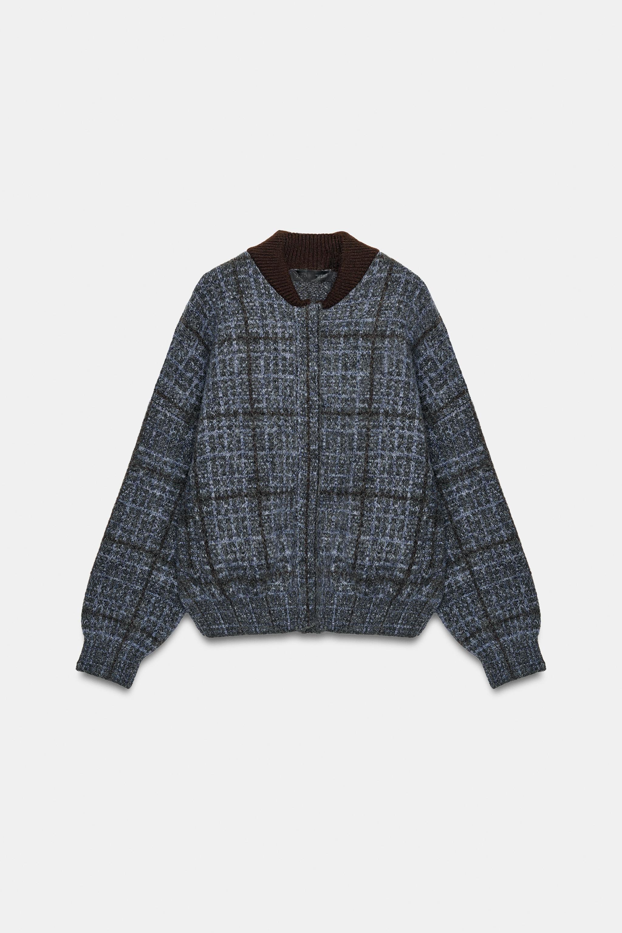CHECKED KNIT BOMBER JACKET