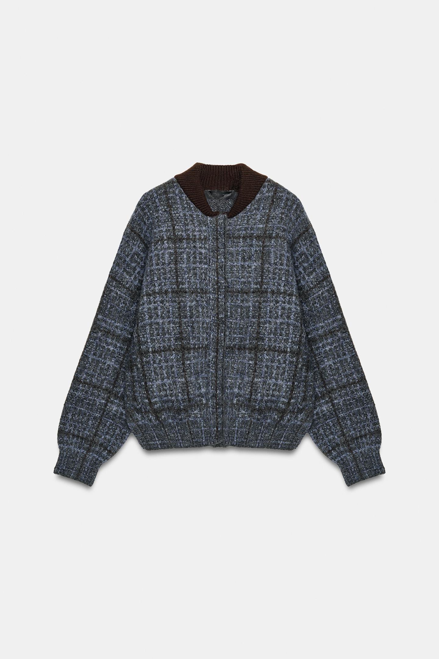 Женская куртка Zara Checked Knit Bomber, цвет: Разноцветный — фото 7