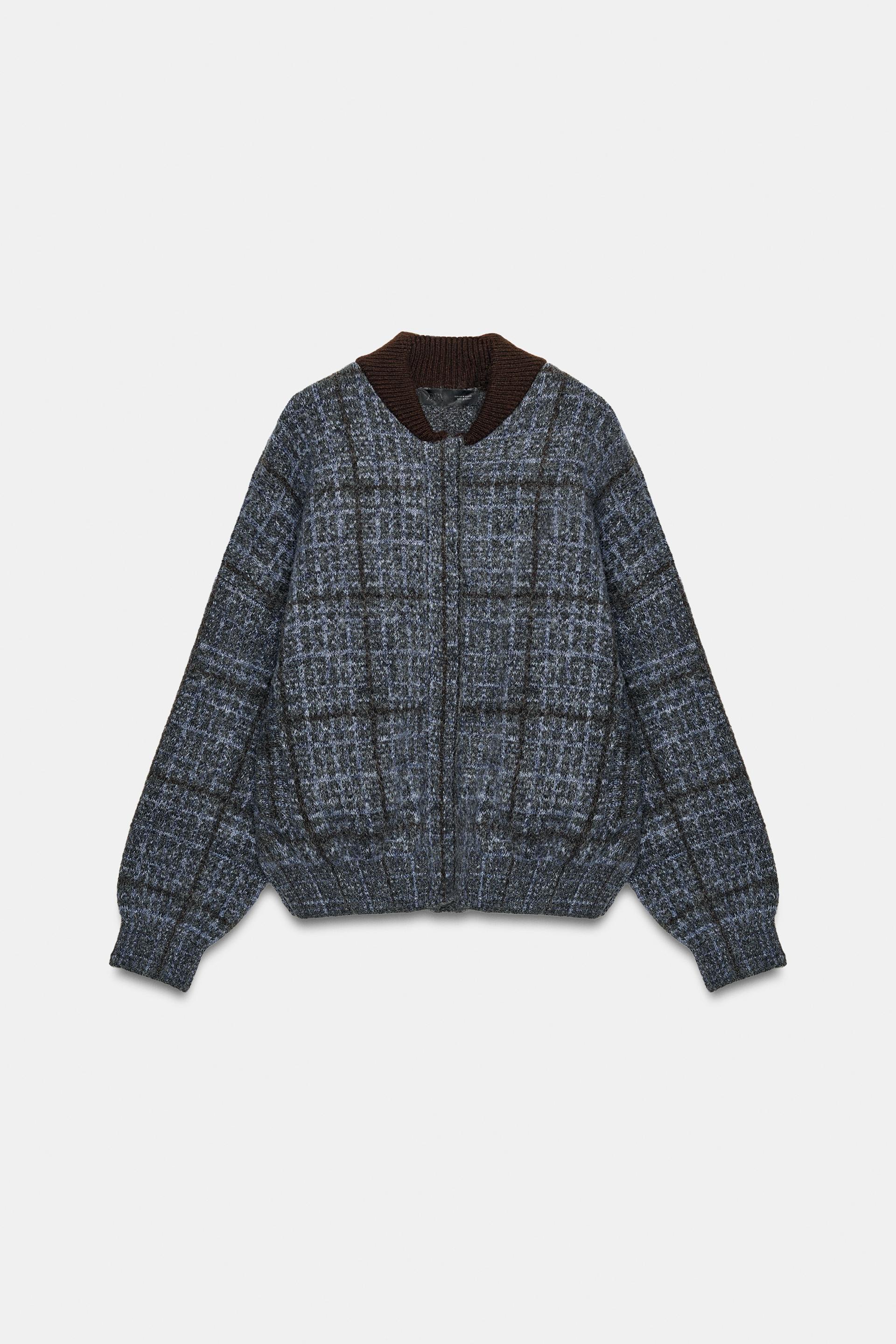 CHECKED KNIT BOMBER JACKET thumbnail 7