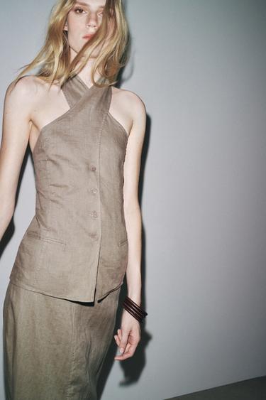 TOP CHALECO HALTER LINO 100% ZW COLLECTION - Visón de Zara