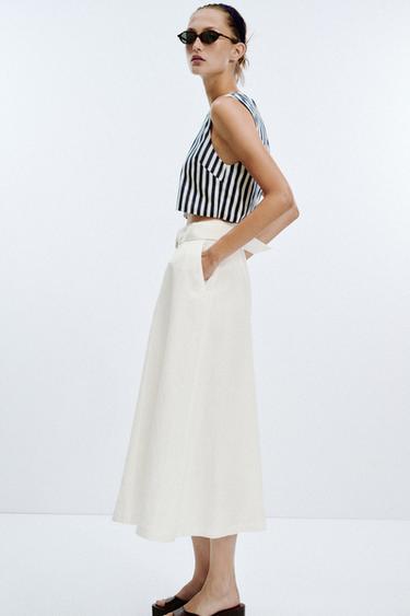 BELTED LINEN BLEND LONG DRESS - Oyster-white by Zara - Image 6
