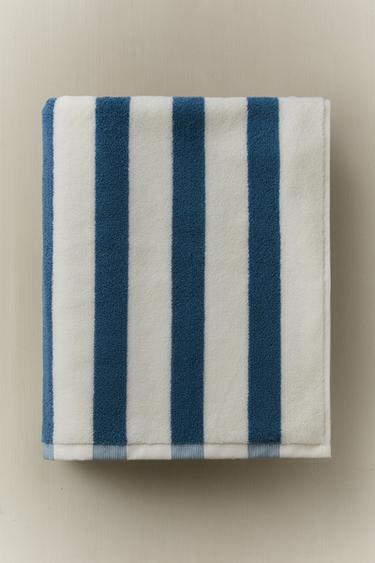 SERVIETTE DE BAIN RAYURES LARGES - Écru / Bleu de Zara - Image 4