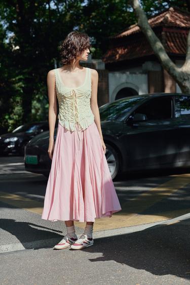 Zara 飛揚棉紗裙 ZW COLLECTION - 粉紅色