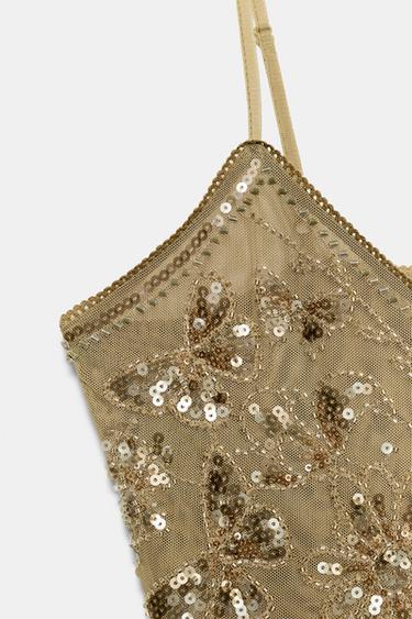 TOP BRODÉ À BRETELLES - Kaki de Zara - Image 6