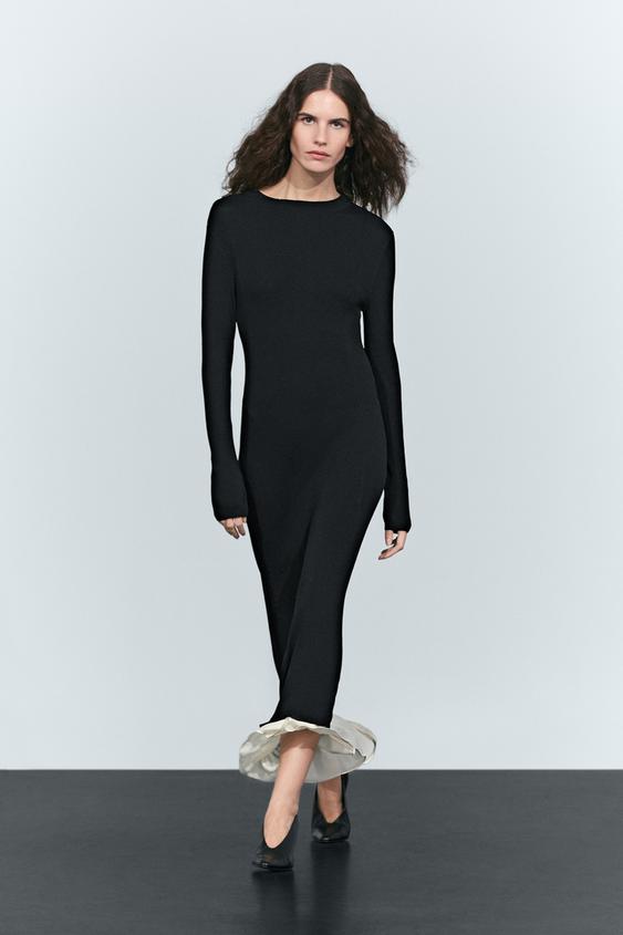 Vestido midi manga larga detalle contraste - Negro de Zara - Imagen 0