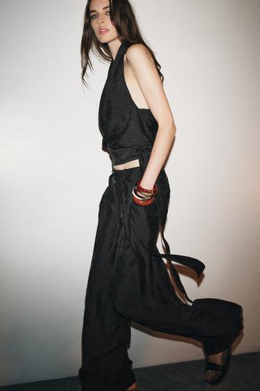 ZW COLLECTION FLORAL JACQUARD HALTER TOP - Black by Zara - Image 0