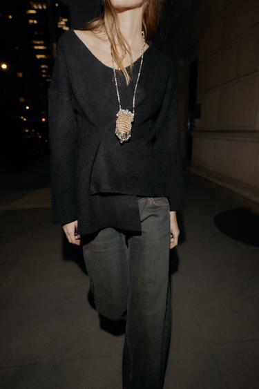 KNIT JUMPER WITH GATHERED WAIST - Black by Zara