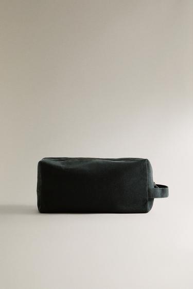PLAIN COTTON BEACH WASH BAG WITH HANDLE - Green / Blue by Zara