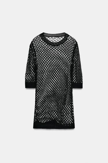 PULL EN MAILLE AJOURÉE - Noir de Zara - Image 8