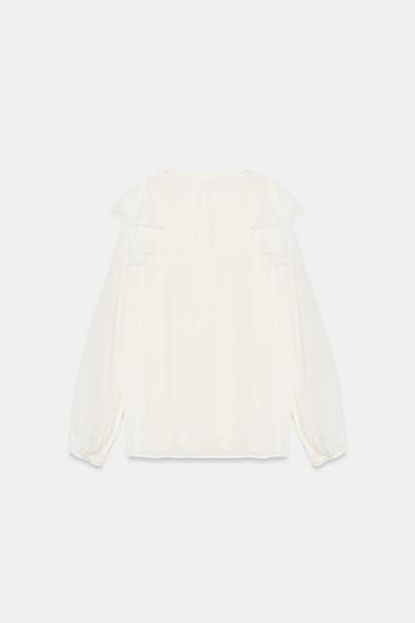 PIN TUCK AND RUFFLE BLOUSE - Ecru by Zara - Image 6