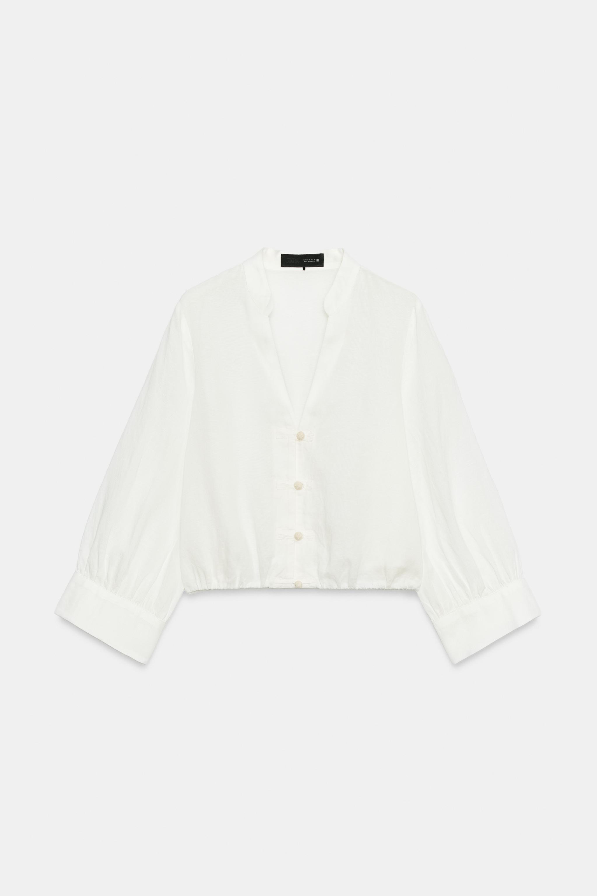 LINEN BALLOON SHIRT WITH FIREMAN CLASPS - White | ZARA United States