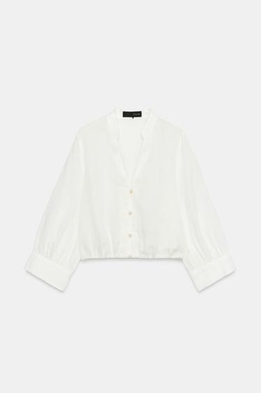 LINEN BLEND BALLOON SHIRT WITH FROG FASTENING - White by Zara - Image 6