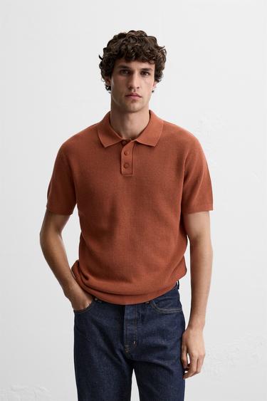 POLO PUNTO ESTRUCTURA - Naranja quemado de Zara