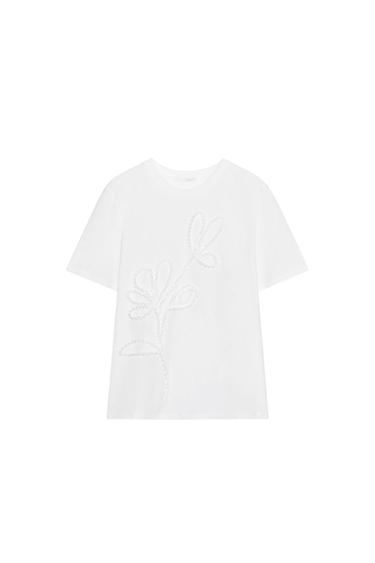 CAMISETA FLOR RELIEVE - Blanco de Zara