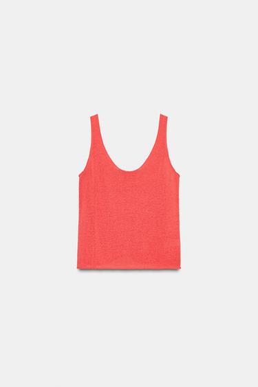 ROUND NECK KNIT TOP - Coral red by Zara