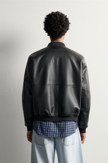 FAUX LEATHER BOMBER JACKET — Black 2