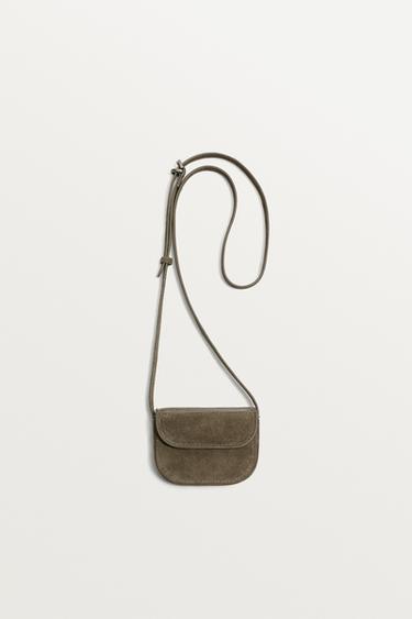 MINI BANDOLERA PIEL - Verde Caqui de Zara