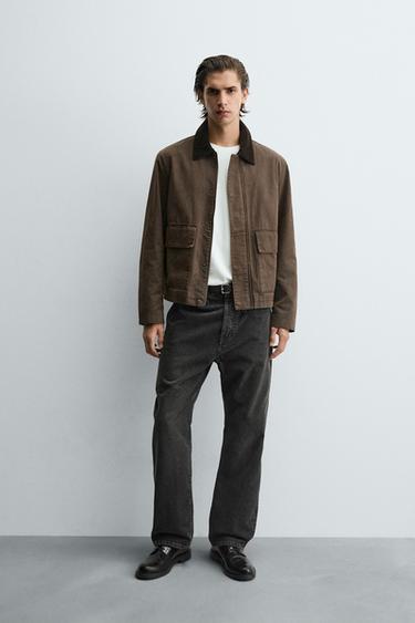Zara CONTRAST WAXED EFFECT JACKET - Brown - Image 0