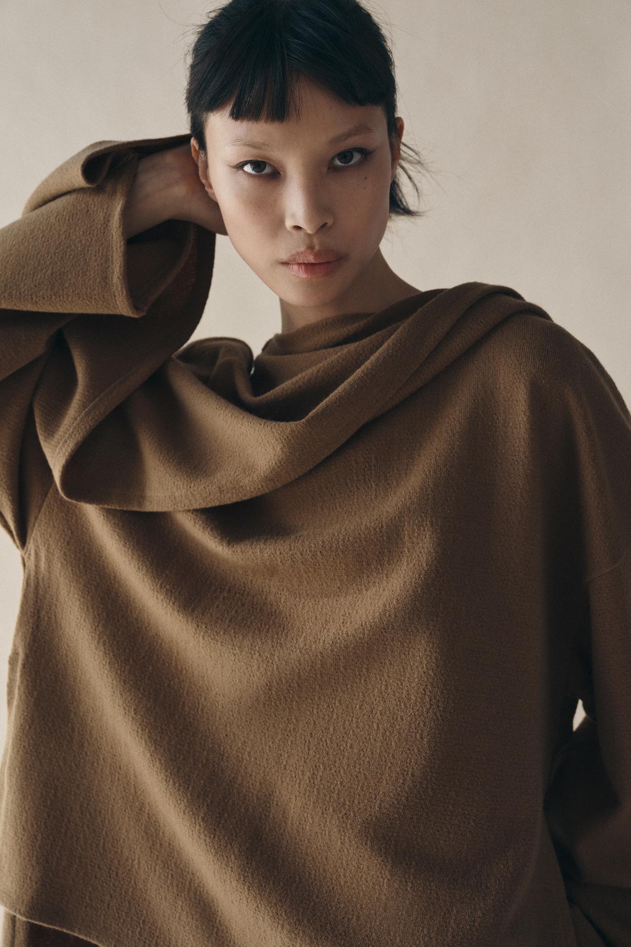 SWEATER WITH SCARF OVERLAY