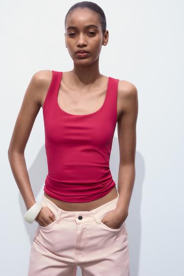 POLYAMIDE TOP WITH WIDE STRAPS - Dark fuchsia by Zara