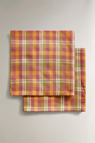 PACK OF DYED THREAD CHECK NAPKINS (PACK OF 2) - Oranges by Zara - Image 0