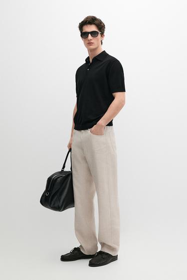 Zara Linen semi-jogger fit trousers - Sand - Image 0