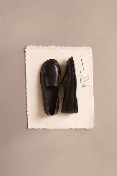 LEREN MOCASSINS - Zwart van Zara