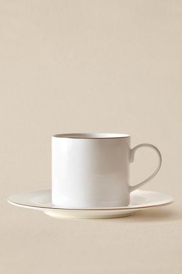 RIMMED BONE CHINA TEACUP AND SAUCER - Gold by Zara - Image 4