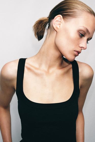 COTTON SLEEVELESS TOP - Black by Zara