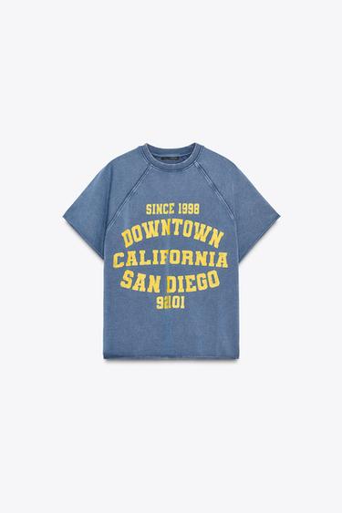 WASHED-EFFECT TEXT PLUSH SWEATSHIRT - Blue by Zara
