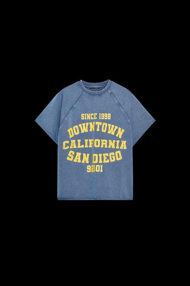 Zara WASHED EFFECT TEXT PLUSH SWEATSHIRT - Blue - Image 0