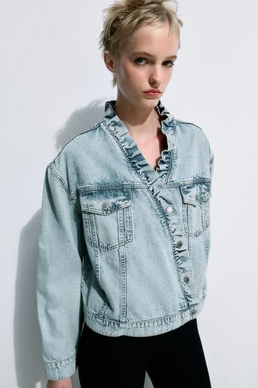 ZW COLLECTION DENIM JACKET WITH RUFFLES - Blue by Zara